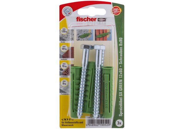 Packaging: "fischer Expansion plug SX 12 x 60 S K with rim and screw"
