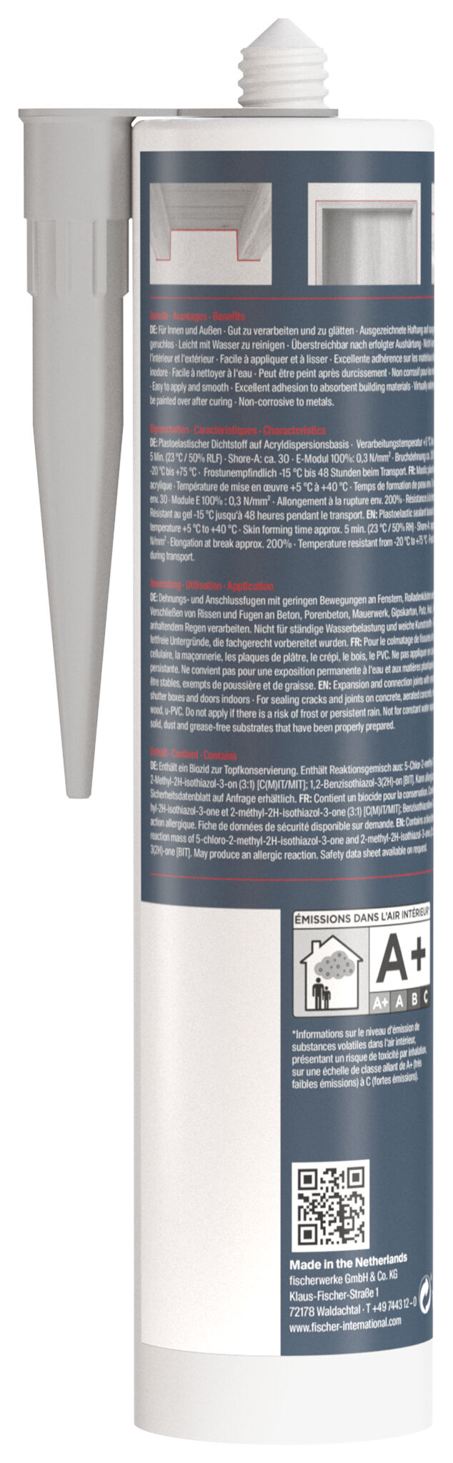 Packaging: "fischer universal acrylic sealant Multi AC grey 310 ml"