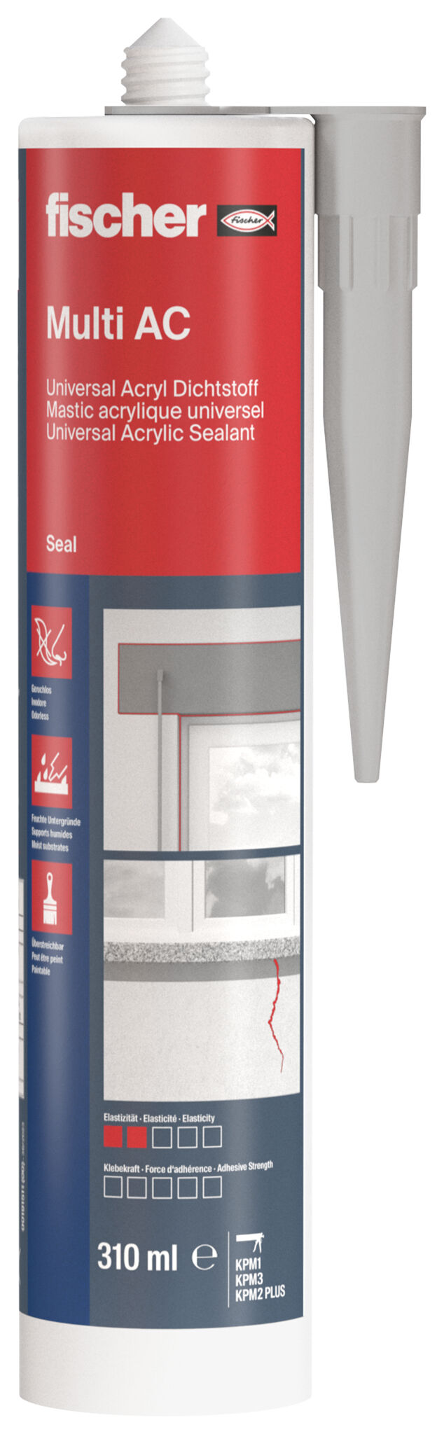 Packaging: "fischer universal acrylic sealant Multi AC grey 310 ml"