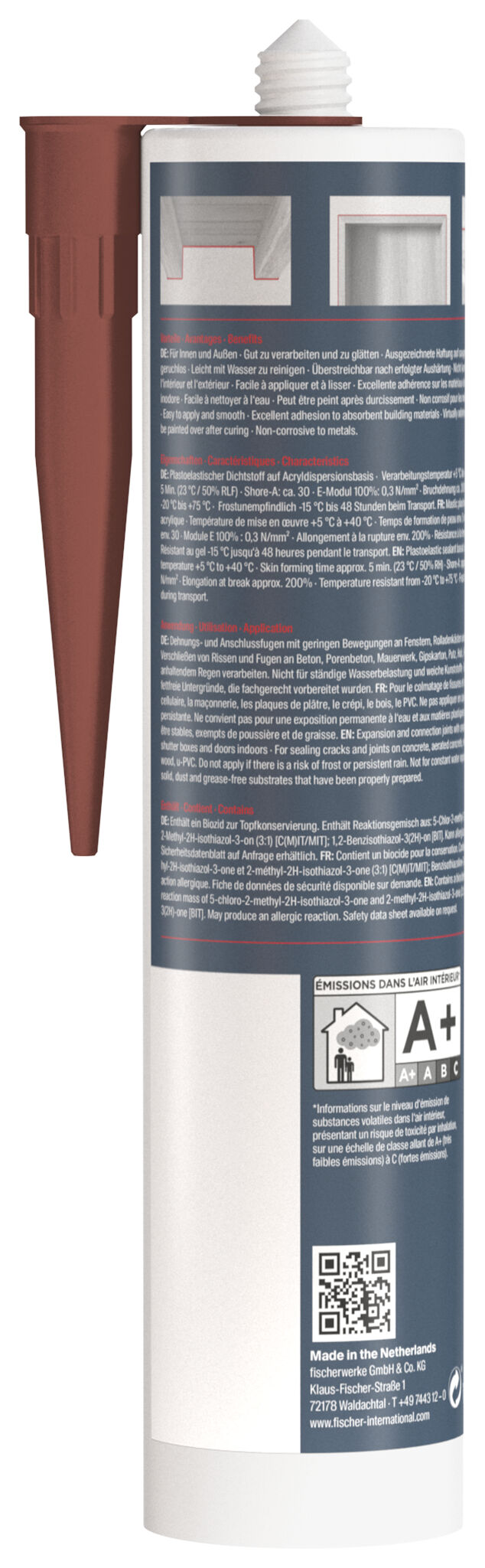 Verpackung: "fischer Universal Acryl Dichtstoff Multi AC braun 310 ml"