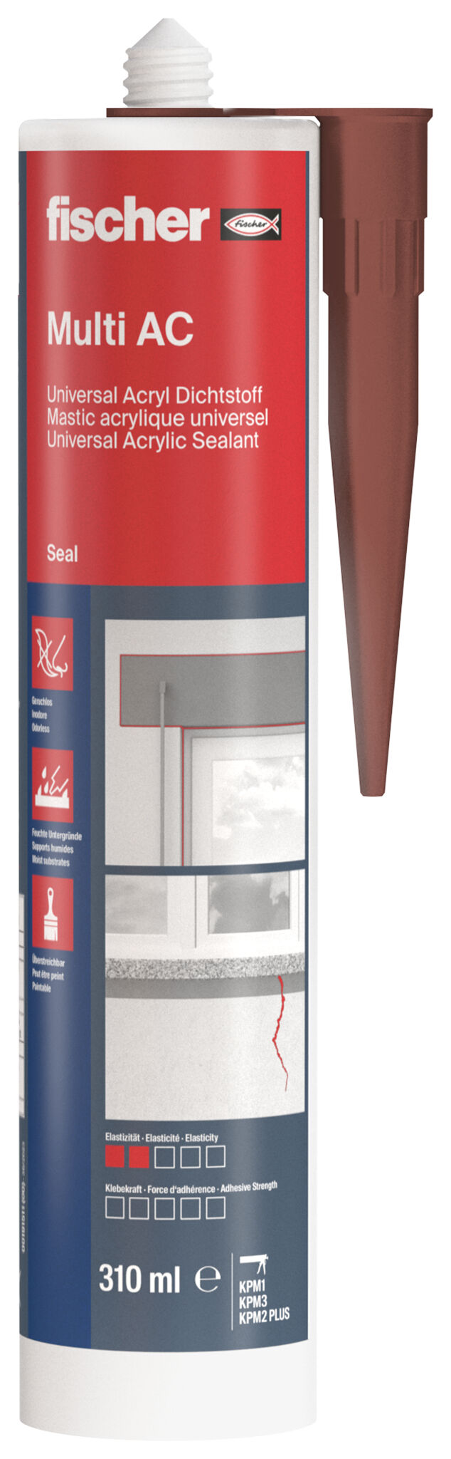 Verpackung: "fischer Universal Acryl Dichtstoff Multi AC braun 310 ml"