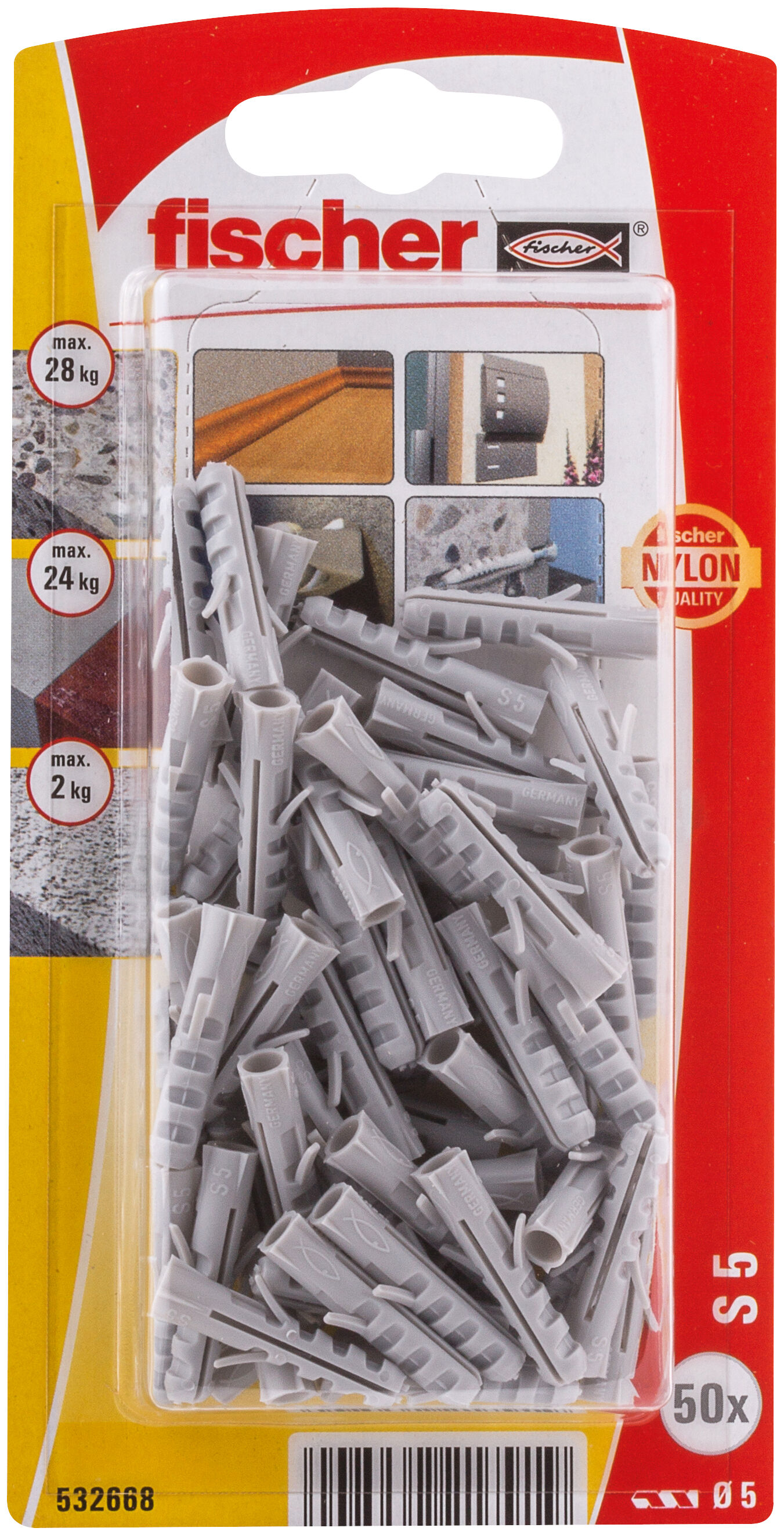 Verpackung: "fischer Dübel S 5"