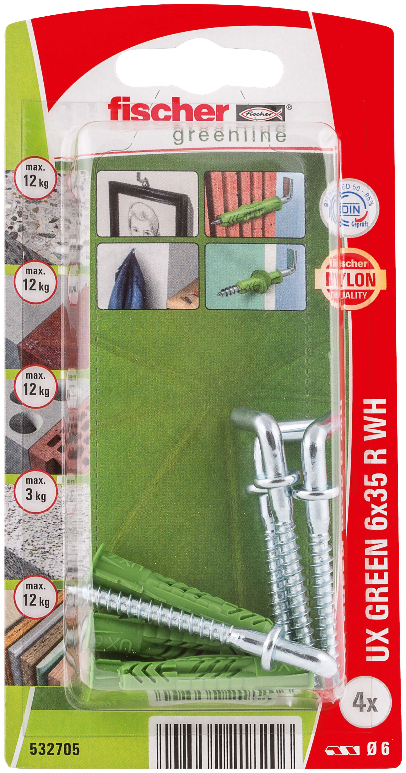 Packaging: "Blister Taco universal UX Green 6x35 con Alcayata - 4 uds."