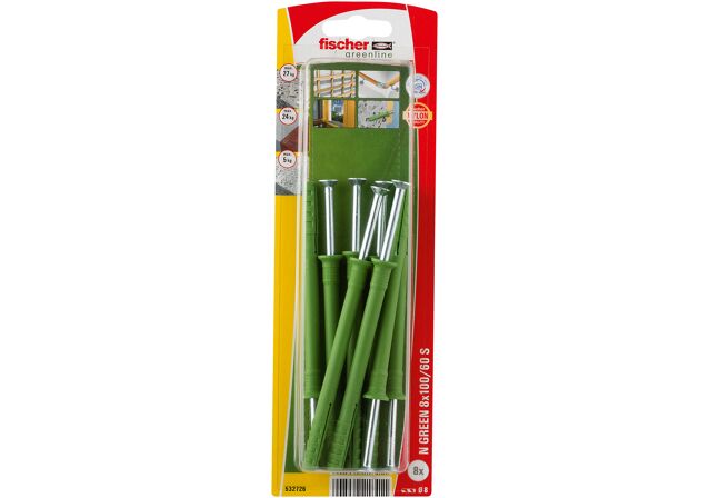 Packaging: "피셔 Hammerfix N Green 8 x 100/60 S 카운터성크(countersunk) 머리, 아연 도금 K"