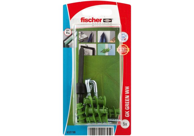 Packaging: "fischer Plasterboard fixing GK Green WH with angle hook"