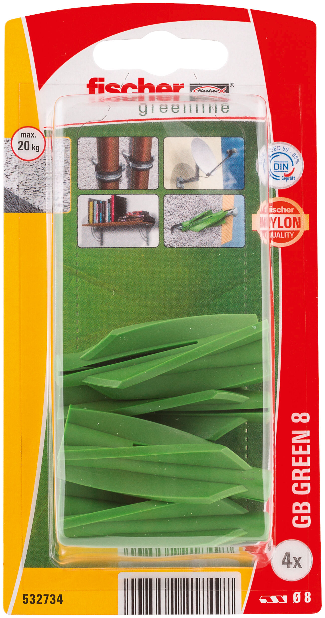 Verpackung: "fischer Gasbetondübel GB Green 8"