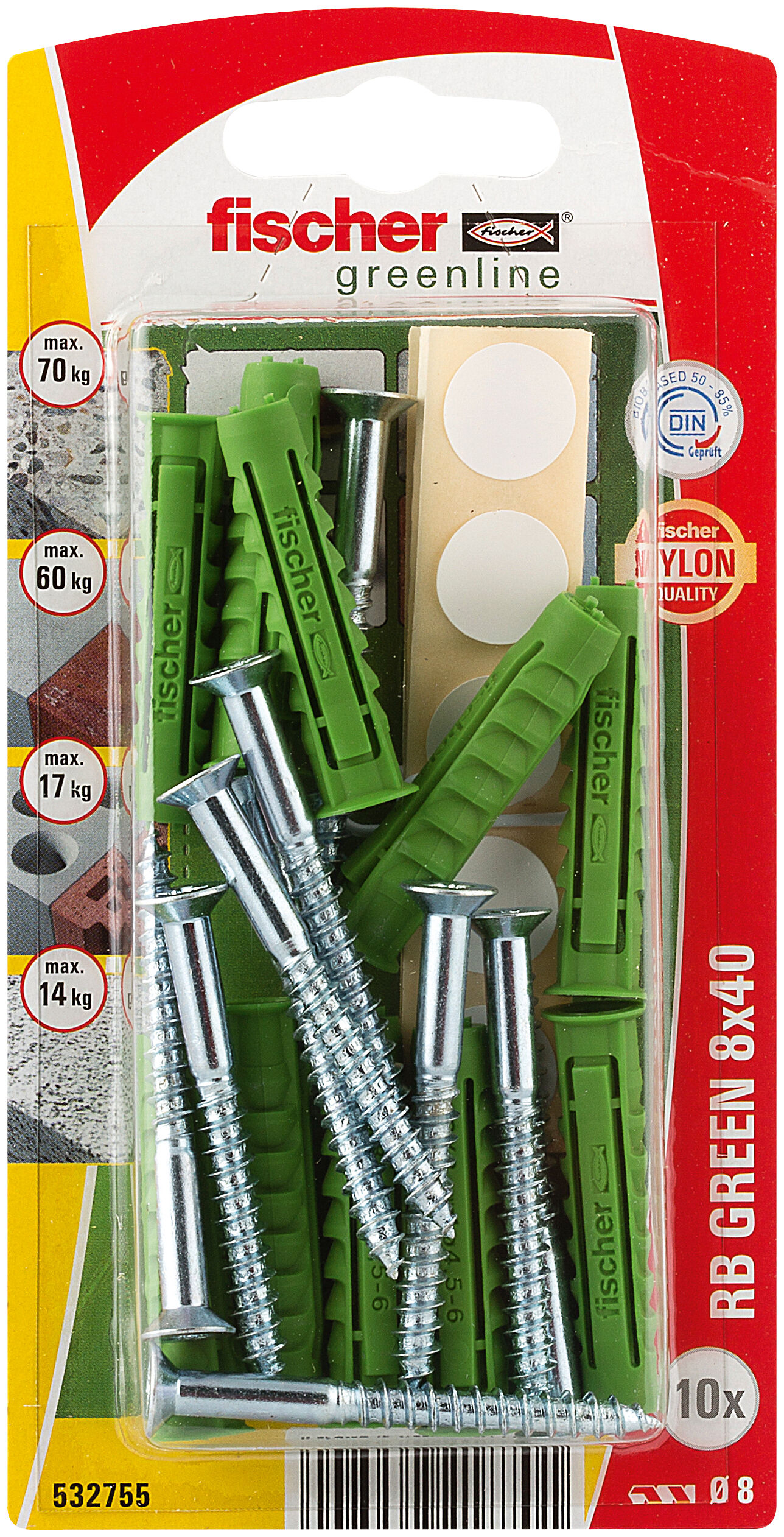 Packaging: "fischer shelving bracket fixing RB Green 8x40 K NV"
