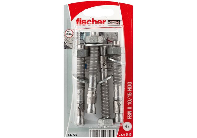 Packaging: "fischer bolt anchor FBN II 10/15 NV hot-dip galvanised"