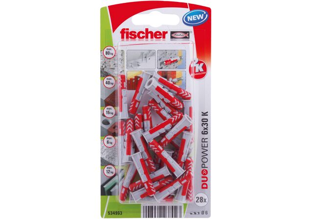 Συσκευασία: "fischer DuoPower 6x30 Νάιλον βύσμα σε blister"
