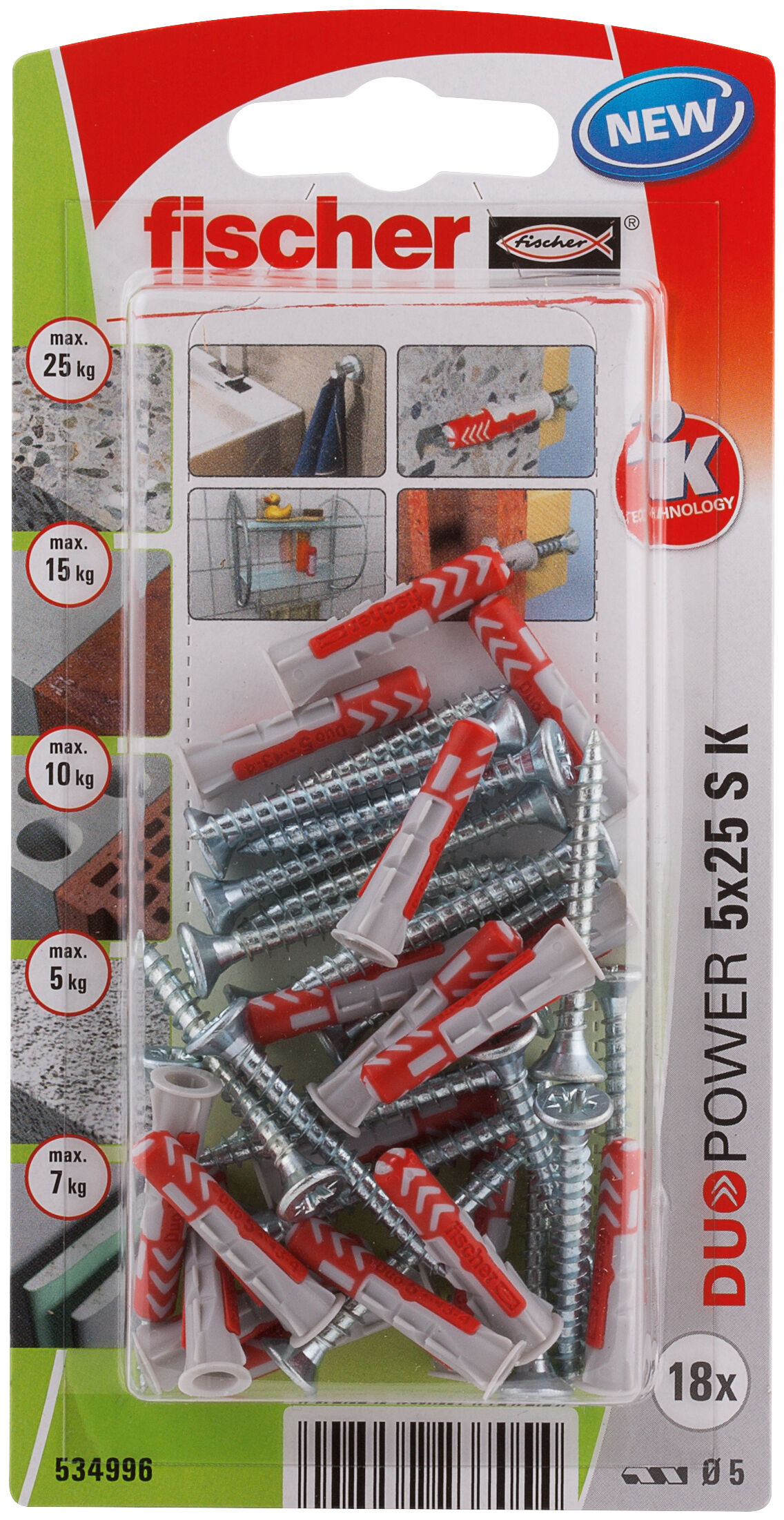 Packaging: "fischer DuoPower 5 x 25 S with screw"