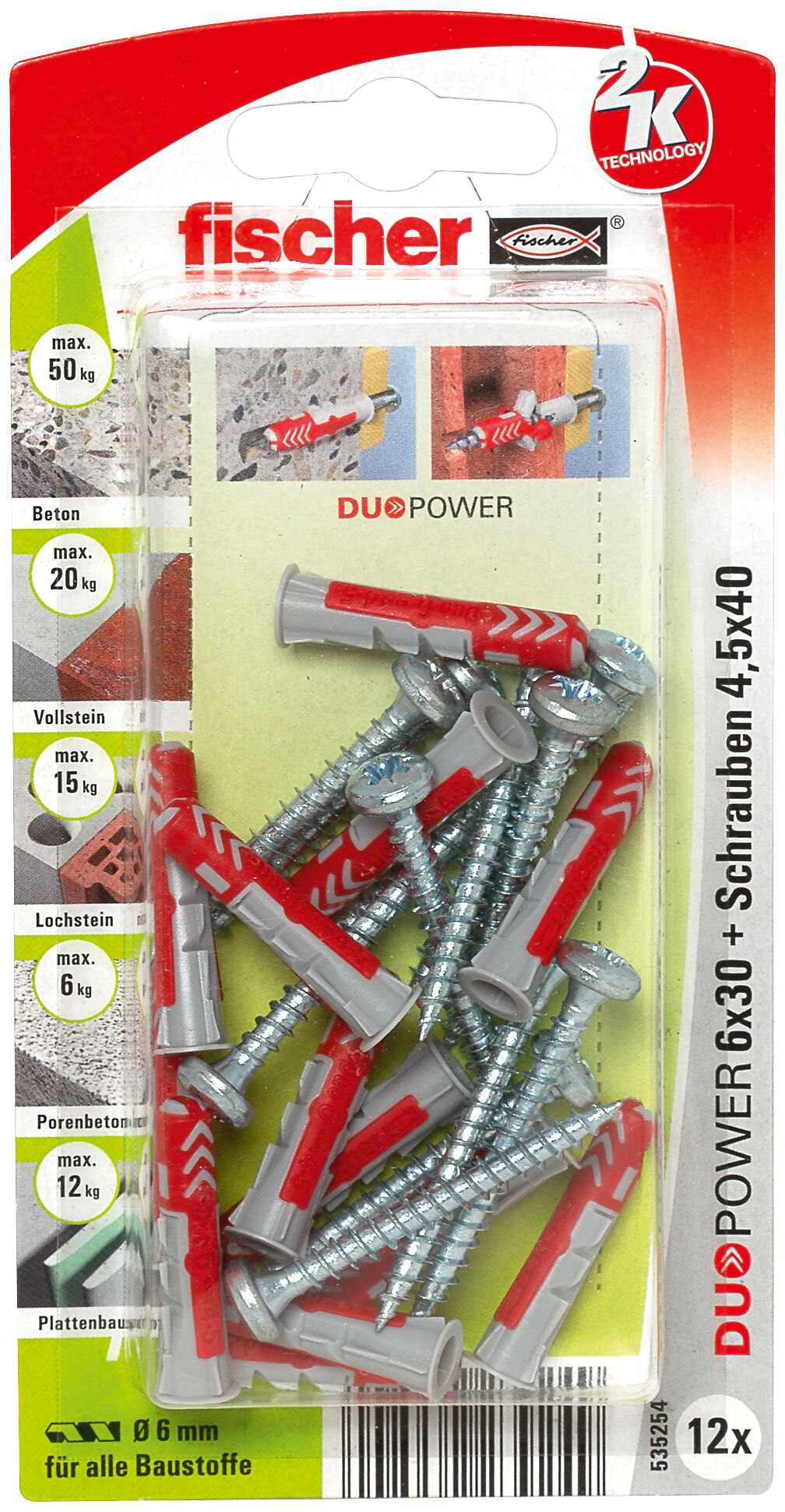 Verpackung: "fischer DuoPower 6 x 30 S PH"