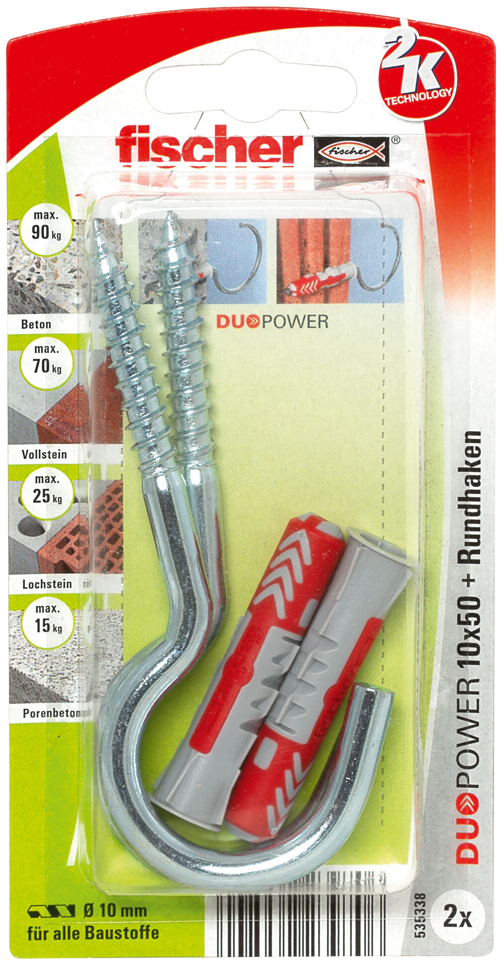 Packaging: "fischer DuoPower 10 x 50 RH G with round hook"