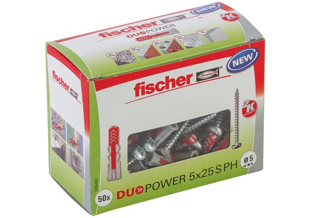 Packaging: "fischer DuoPower 5x25 met bolkopschroef"