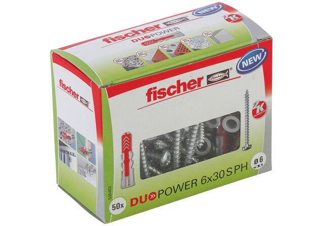 Συσκευασία: "fischer DuoPower 6x30 S PH Νάιλον βύσμα με βίδα"