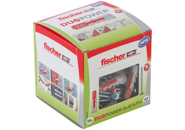 Συσκευασία: "fischer DuoPower 8x40 S PH Νάιλον βύσμα με βίδα"