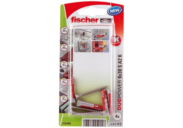 Fischer Duopower Set de tacos y tornillos S DIY (Ø x L: 6 x 30 mm, Nylon,  30 ud.)