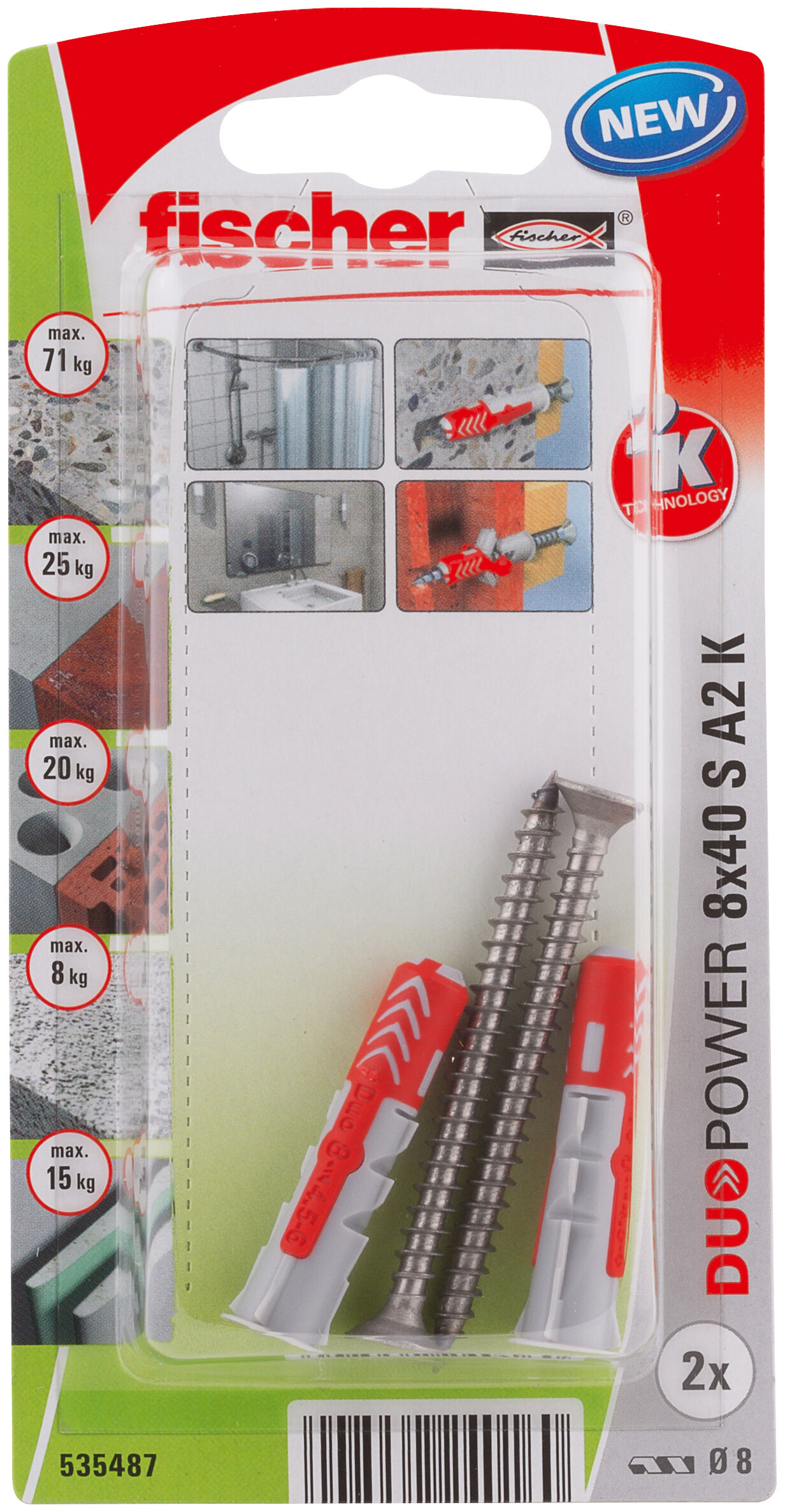 Packaging: "fischer DuoPower 8 x 40 S screw A2 stainless steel"