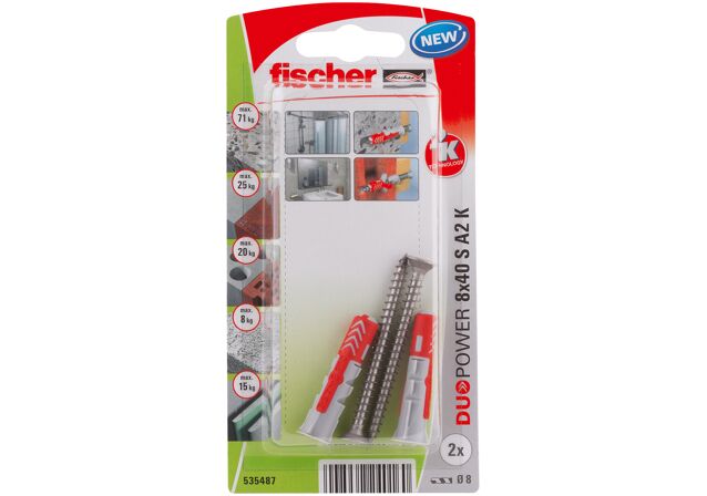 Packaging: "fischer DuoPower 8 x 40 S screw A2 stainless steel"