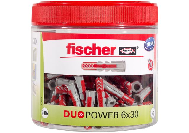 Packaging: "fischer DuoPower 6 x 30 round tin"