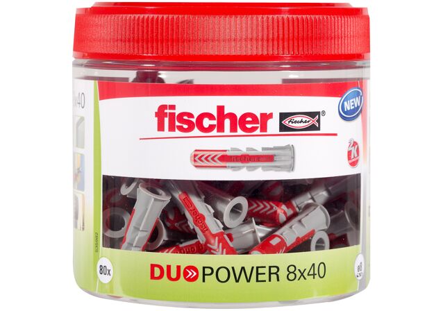 Packaging: "fischer DuoPower 8 x 40 round tin"