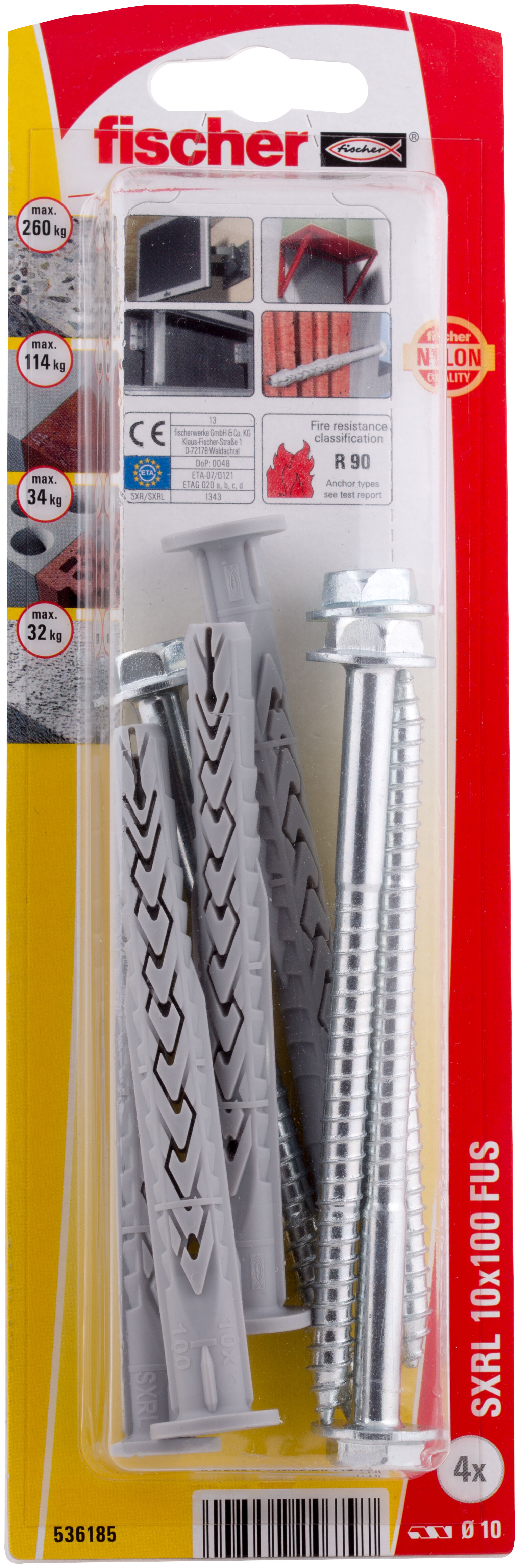 Packaging: "Fixation pour ossatures et cadres SXRL 10 x 100 FUS K NV"