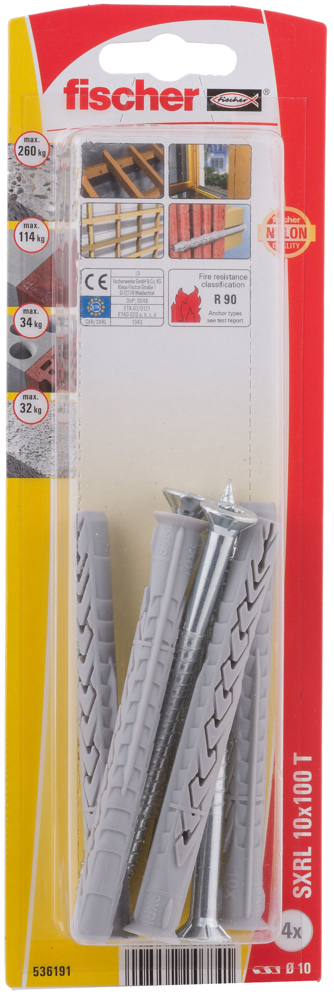 Packaging: "피셔 프레임 앵커 SXRL 10 x 100 T 아연 도금, 스틸"