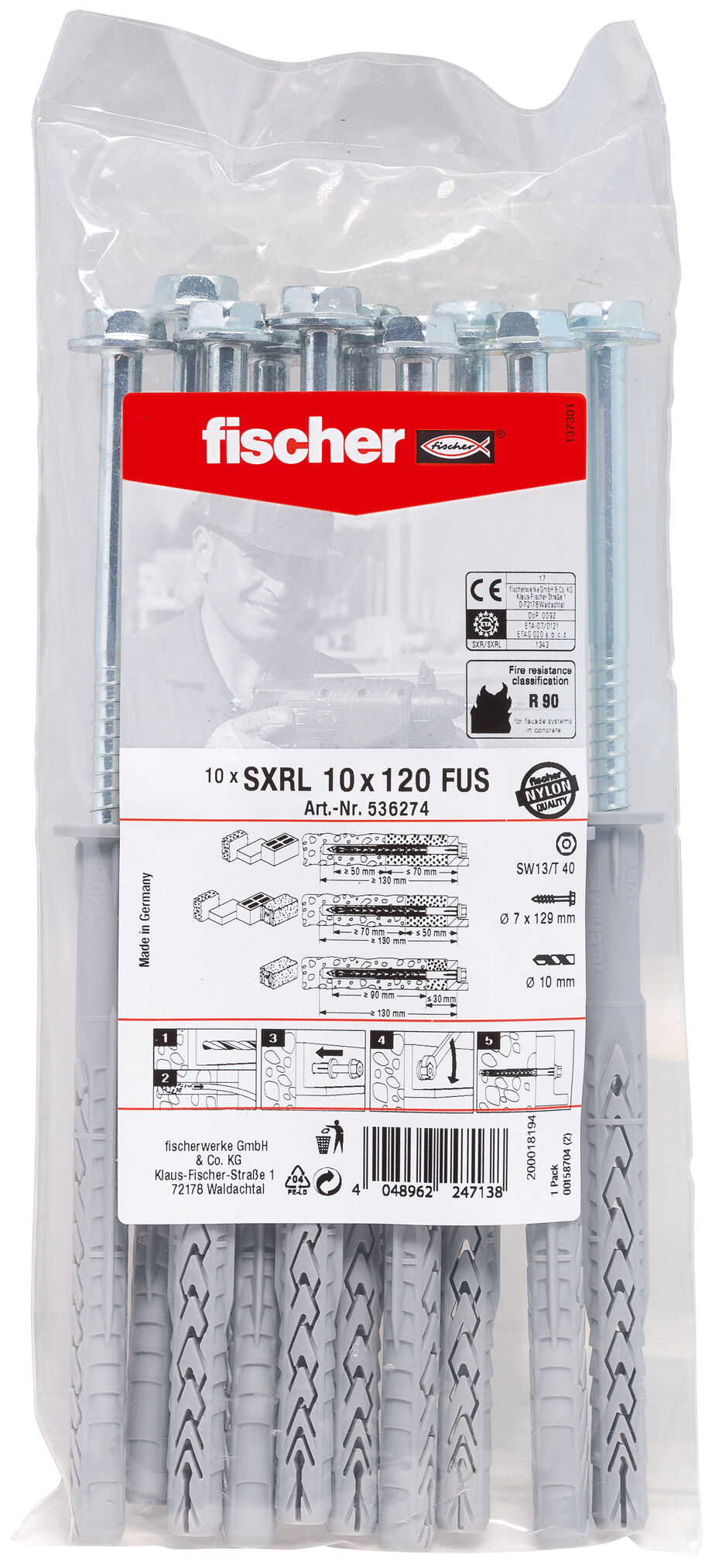 Packaging: "fischer SXRL 10x120 FUS Στήριγμα πλαισίων σε σακουλάκι"