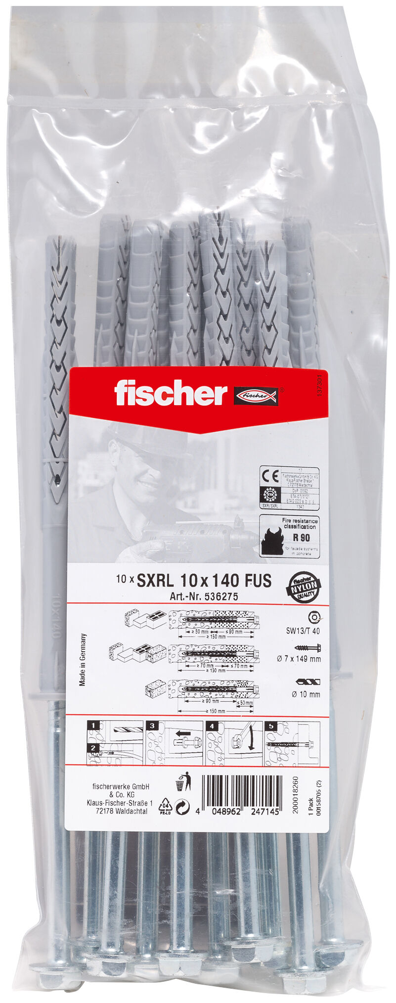 Packaging: "fischer SXRL 10x140 FUS Στήριγμα πλαισίων σε σακουλάκι"