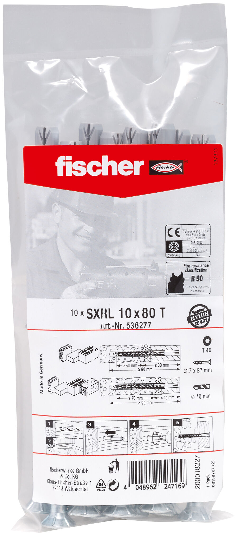 Packaging: "fischer SXRL 10x80 T Στήριγμα πλαισίων σε σακουλάκι"