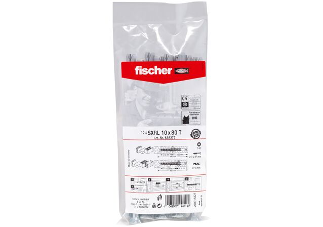 Packaging: "fischer 框架尼龙锚栓 SXRL 10 x 80 T 电镀锌"