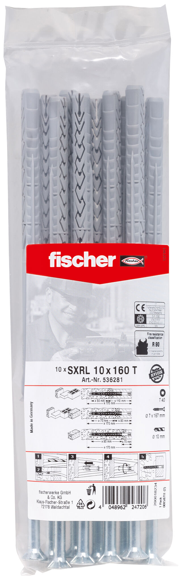 Packaging: "피셔 프레임 앵커 SXRL 10 x 160 T 아연 도금, 스틸"