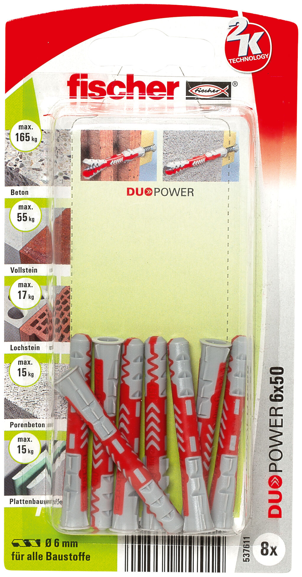 Verpackung: "fischer DuoPower 6 x 50"