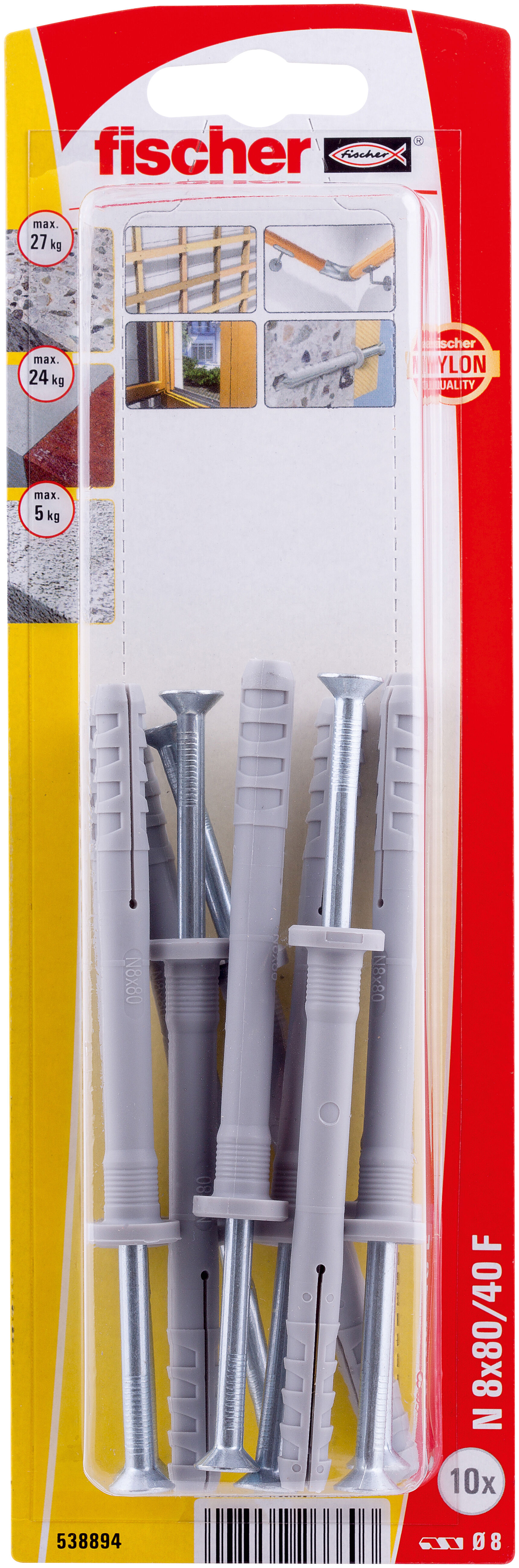 Packaging: "fischer Hammerfix N 8 x 80/40 F with flat head gvz"
