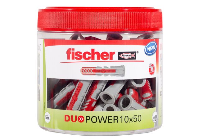 Packaging: "fischer DuoPower 10 x 50 round tin"