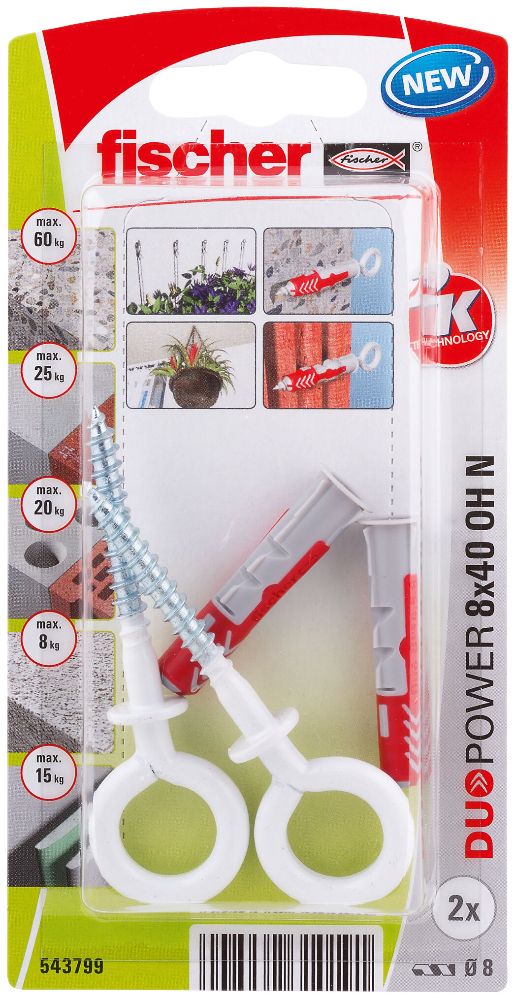 Packaging: "fischer DuoPower 8 x 40 OH N with eye hook"