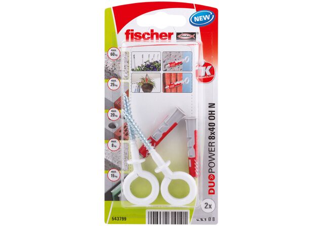 Packaging: "fischer DuoPower 8 x 40 OH N with eye hook"