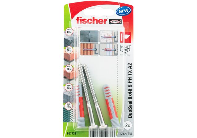 Packaging: "fischer DuoSeal 8 x 48 S PH TX A2 K NV,diblu cu șurub A2 etansant"
