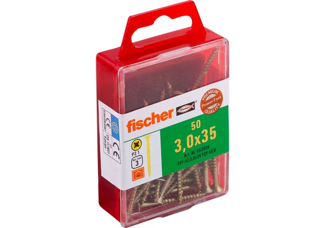 Product Picture: "fischer PowerFast 4.0 x 40 카운트 샹크 헤드 아연도금 부분 나사 십자 드라이브 PZ"