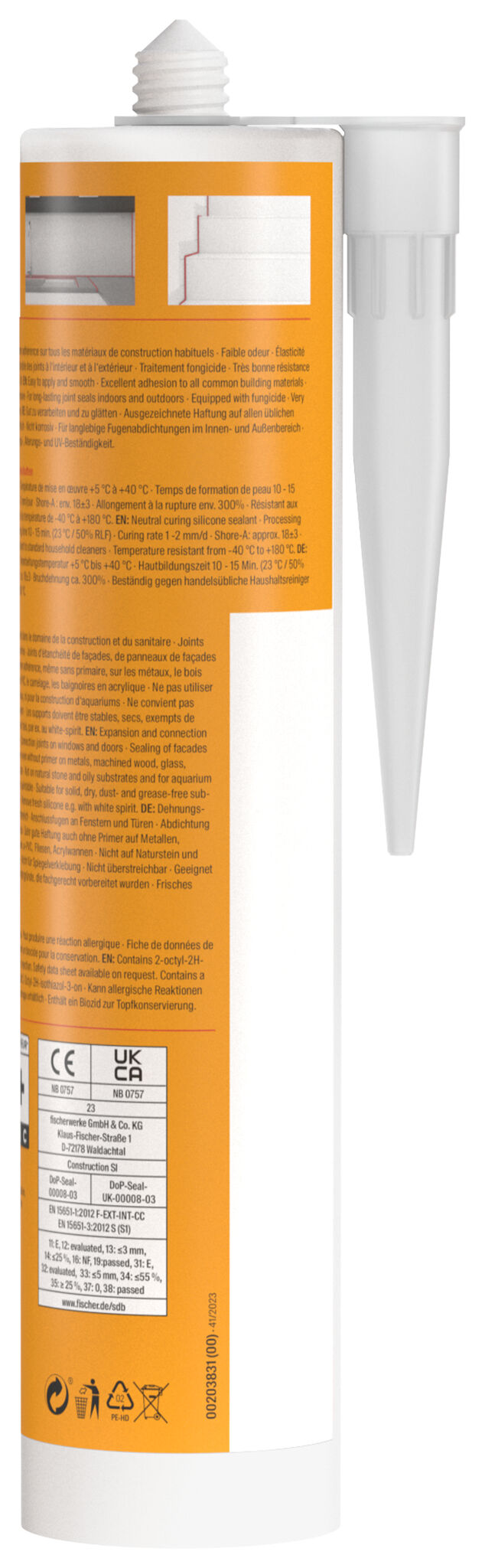 Packaging: "fischer Çatı ve duvar silikonu Construction SI (DBSI) şeffaf"