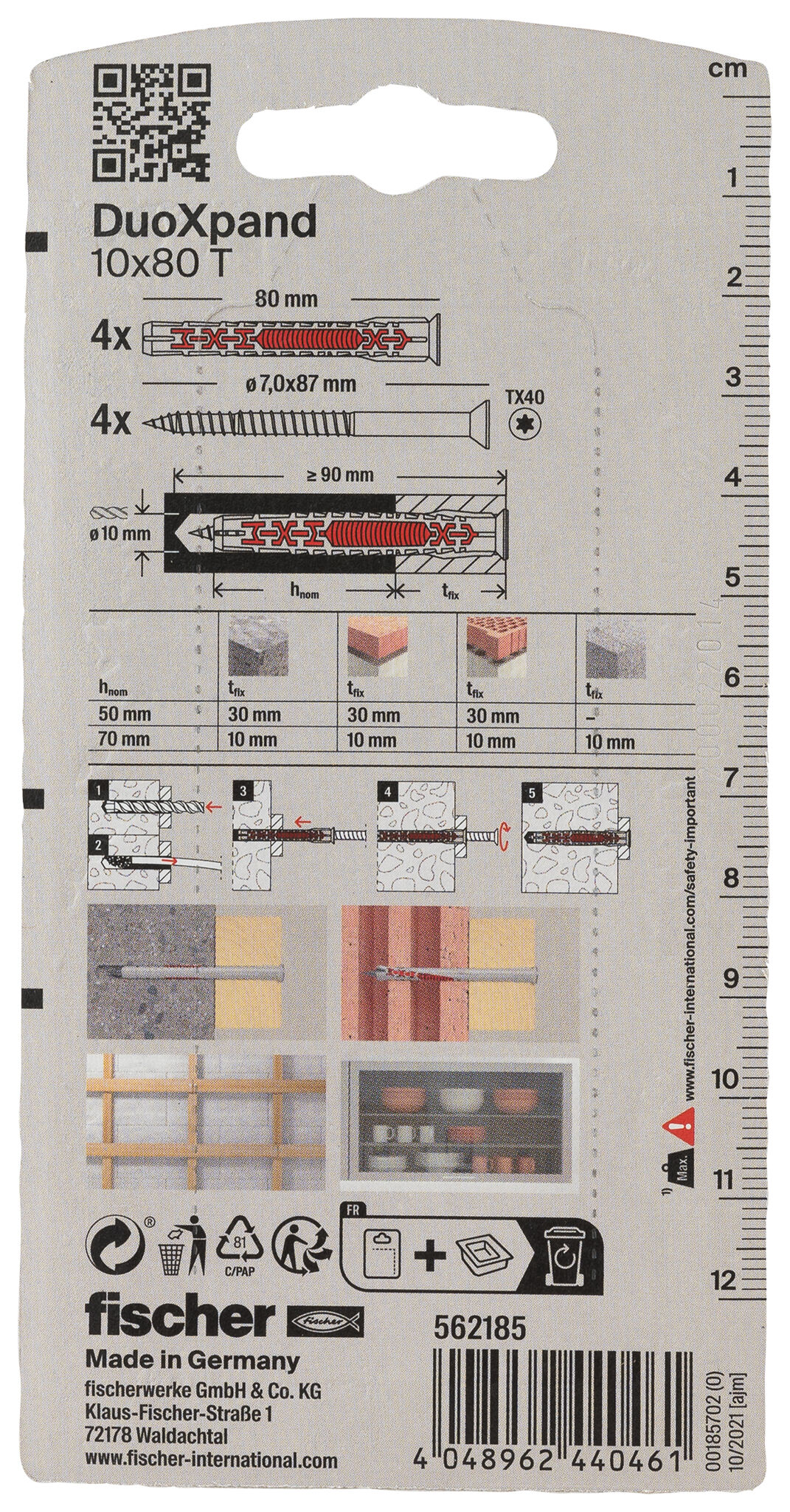Verpackung: "fischer Langschaftdübel DuoXpand 10 x 80 T Senkkopfschraube"