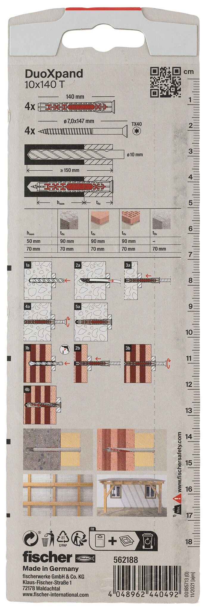 Packaging: "fischer Çerçeve sabitleme DuoXpand DuoXpand 10 x 140 T K"