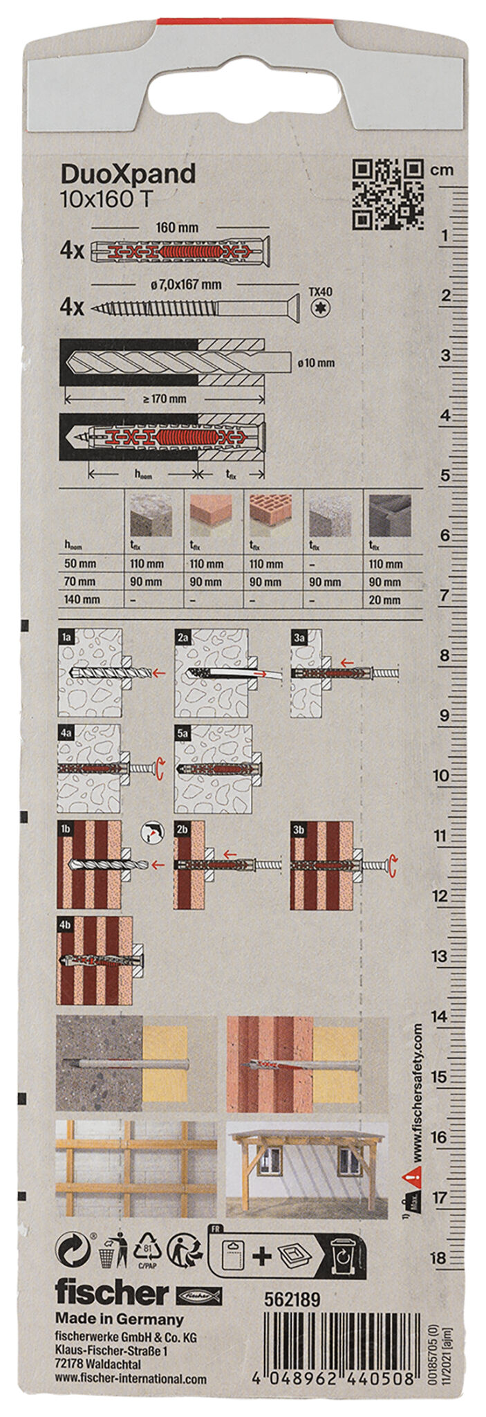 Packaging: "fischer constructieplug DuoXpand 10 x 160 T elektrolytisch verzinkt staal"