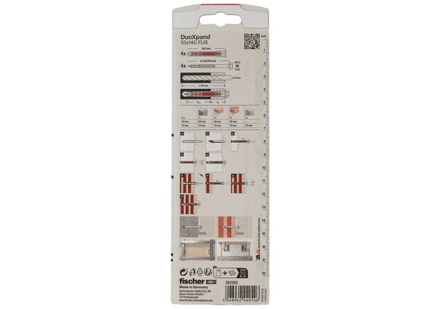 Packaging: "Cheville rallongée DuoXpand 10 x 140 FUS en acier électrozingué"