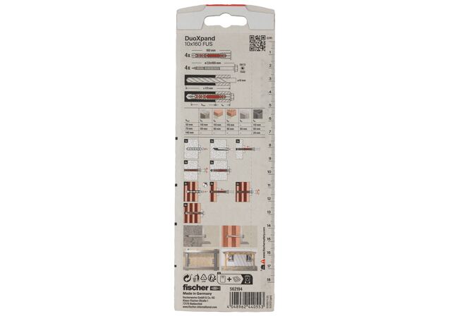 Packaging: "Cheville rallongée DuoXpand 10 x 160 FUS en acier électrozingué"