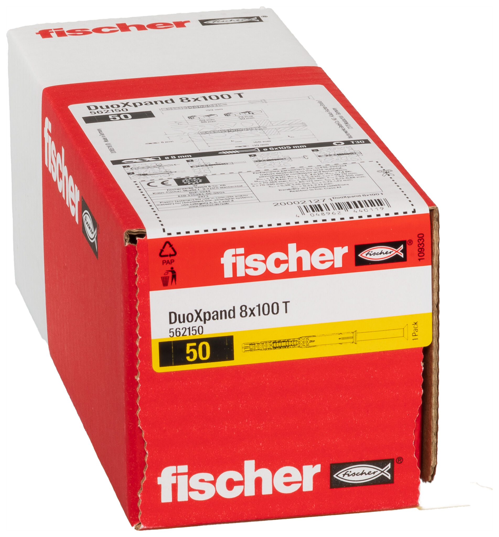 Verpackung: "fischer Langschaftdübel DuoXpand 8 x 100 T Senkkopfschraube"