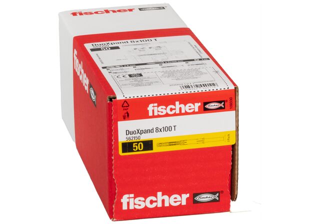 Emballasje: "fischer Fasadeplugg DuoXpand 8 x 100 T elforsinket (NOBB 60016881)"