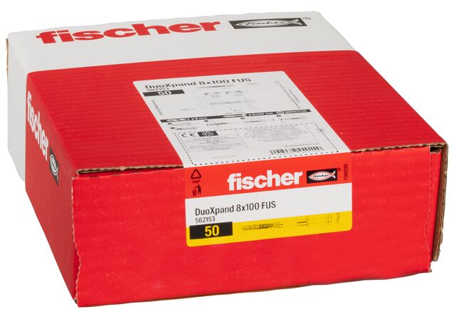 Packaging: "fischer Tacos largos DuoXpand 8x100 FUS acero zincado"