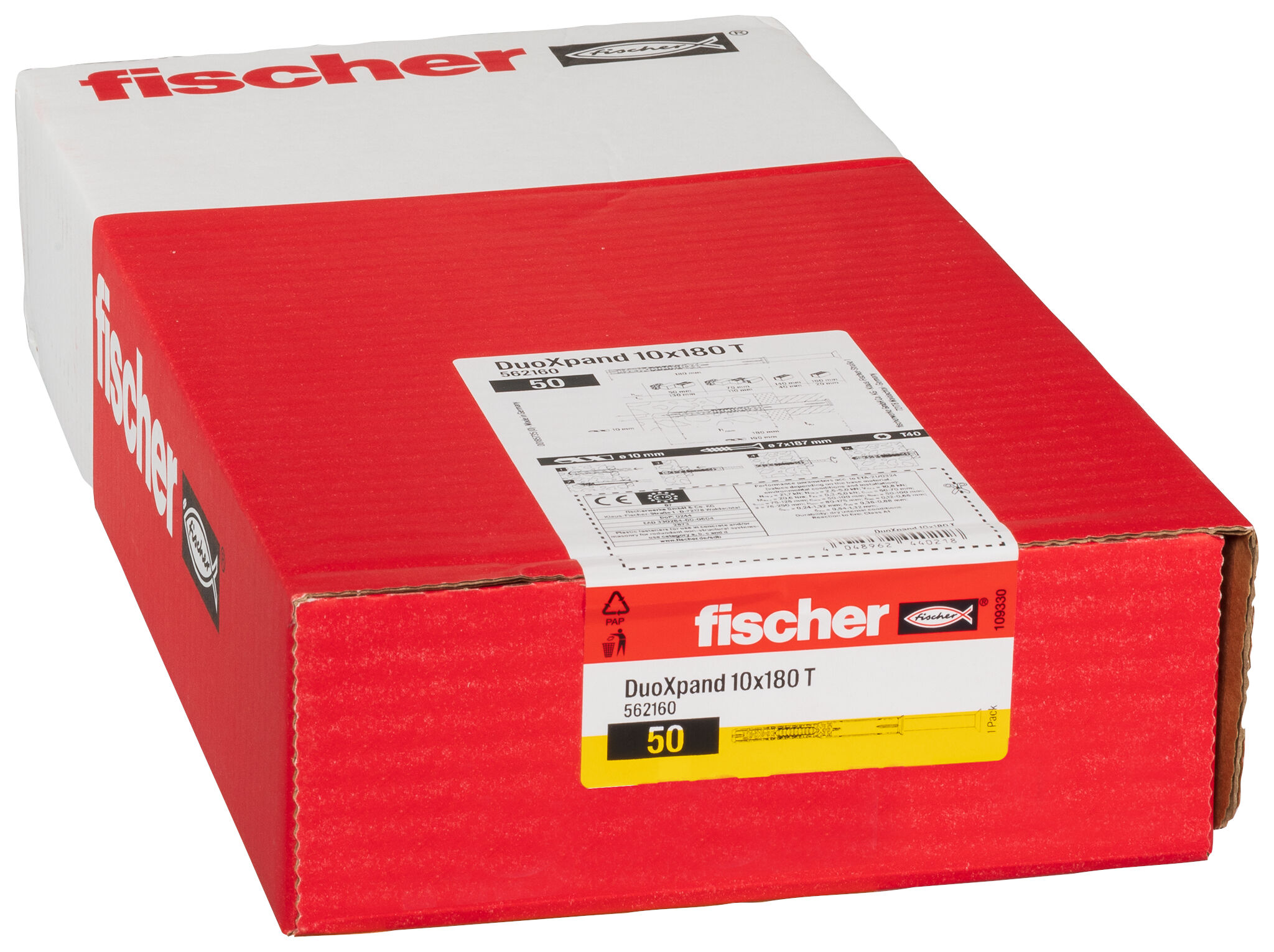 Verpackung: "fischer Langschaftdübel DuoXpand 10 x 180 T Senkkopfschraube"