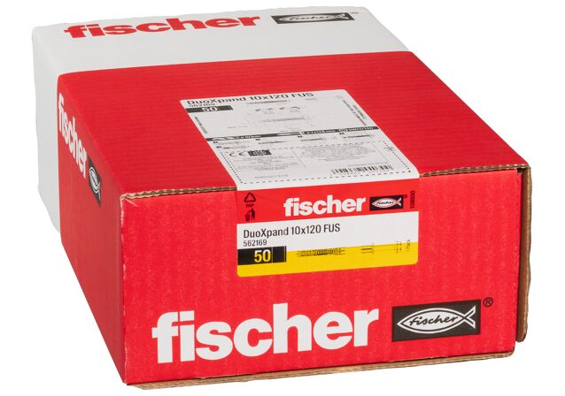 Packaging: "fischer Tacos largos DuoXpand 10x120 FUS acero zincado"