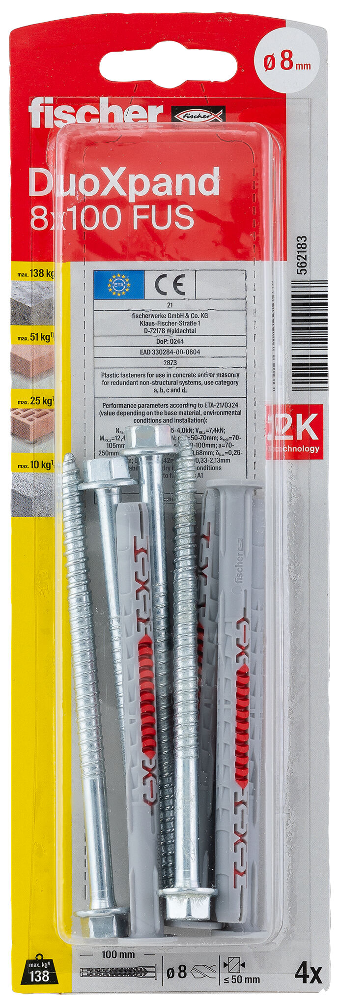 Packaging: "fischer Frame fixing DuoXpand 8 x 100 FUS zinc-plated steel"